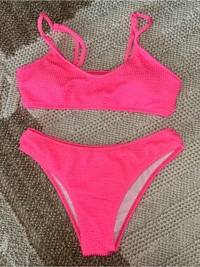 Zaful Hot Pink Textured Two-Piece Bikini